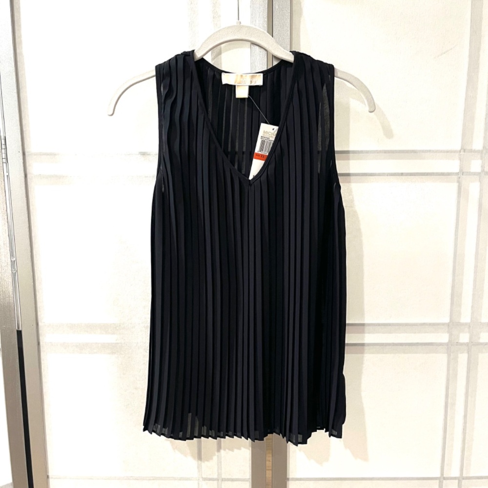 Michael Kors Navy Blue Ribbed Flow Sleeveless Blouse - Size XS